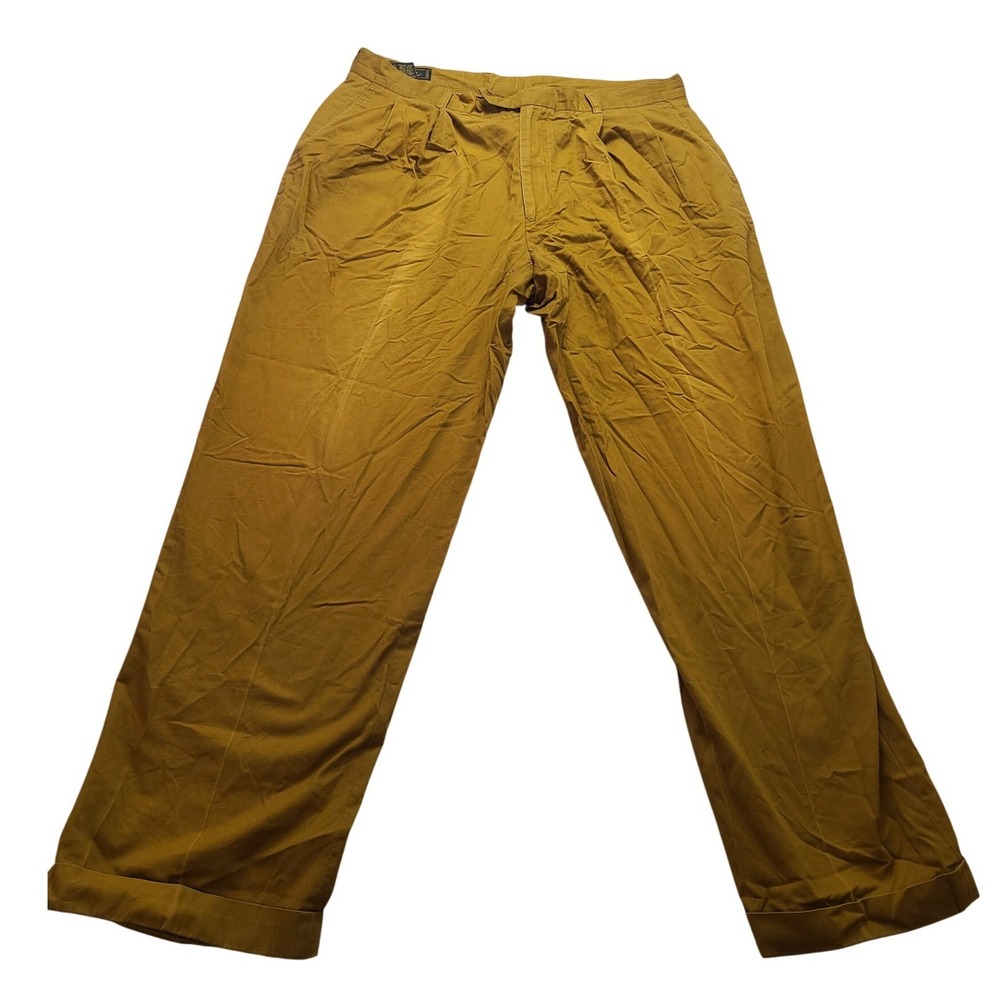 Bobby Jones Men's Mustard Yellow Pleated Cuffed Cotton‎ Golf Pants Zip Fly 36x30